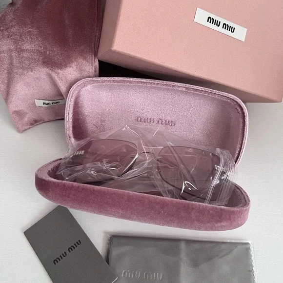 MIU MIU Runway MU50WS Pink Crystal Strass Gold Butterfly Rimless Sunglasses 50W - Picture 2 of 7